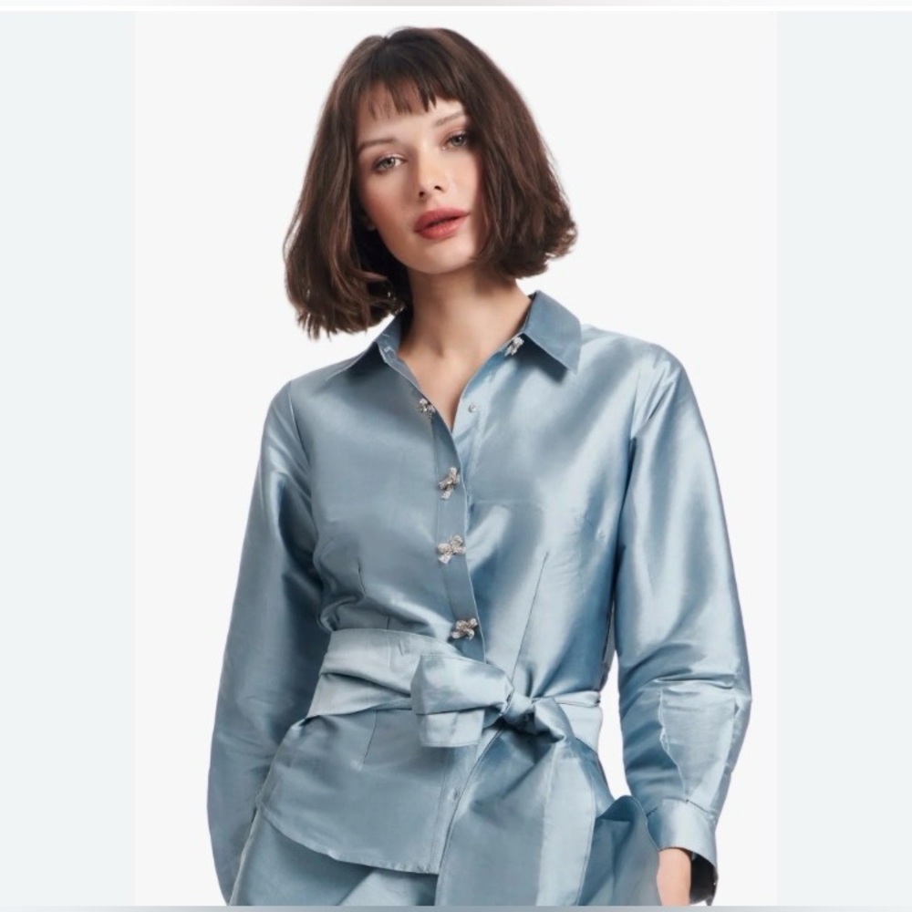 Emil Shalant NWT Button Down Blue Wrap Around Top